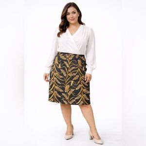 Norton McNaughton Petites 12P Silk Leaf Print A-Line Skirt Workwear